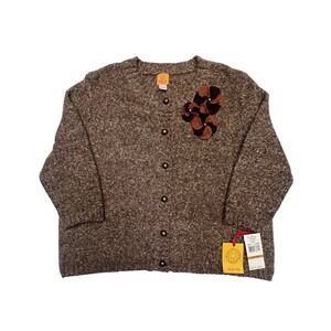 Ruby Rd. Brown Speckled Button Front Flower Appliqué Sweater NWT Size 3X